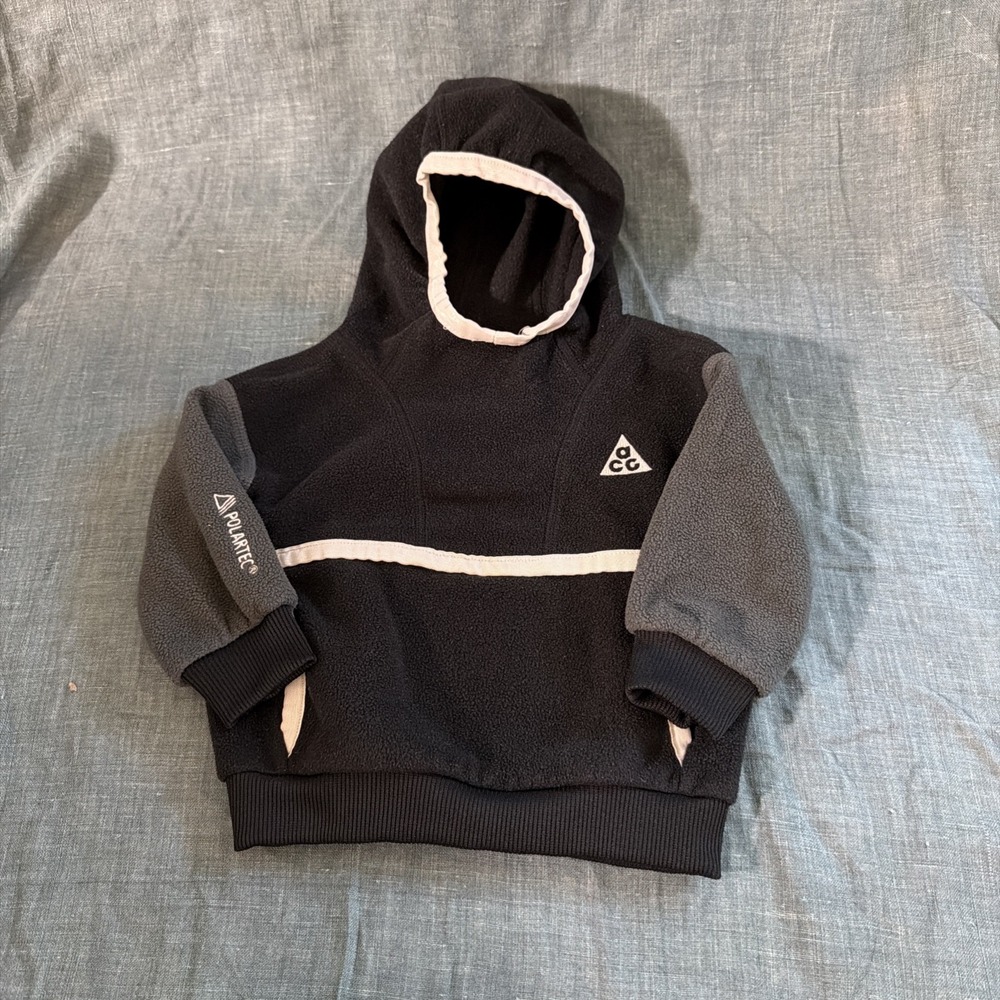 Nike ACG Vintage Wolf Polartec Fleece Hoodie Black Grey Toddler 18M Pullover